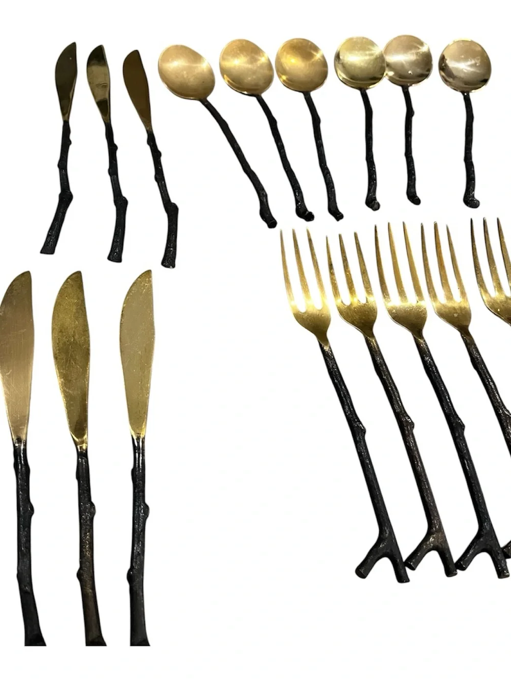 Service For 6 - 30 Pcs. Pottery Barn Bronze & Twig Branches Flatware